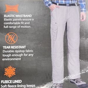 American Outdoorsman Pants 40 x 32 Fleece Lined Ripstop Beige clay Elastic waist